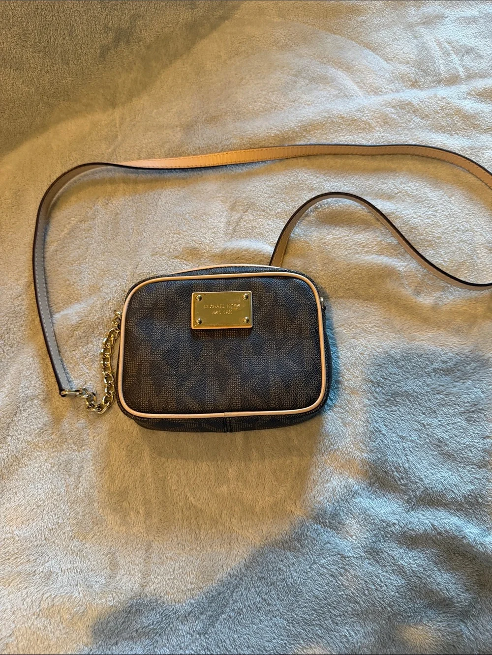 Michael Kors Brown Signature Crossbody with Pink Trim